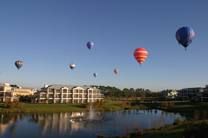 Hot air balloons over Bahama Bay Resort Orlando Florida